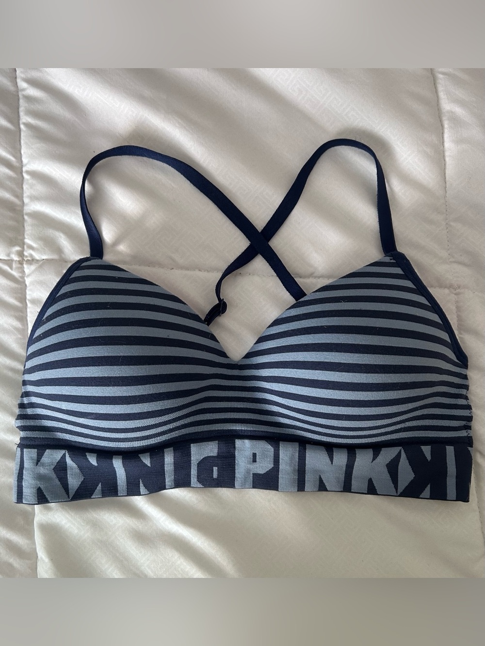 Victoria’s Secret Cool and Comfy Wireless Bra Padded Blue Stripe Size S